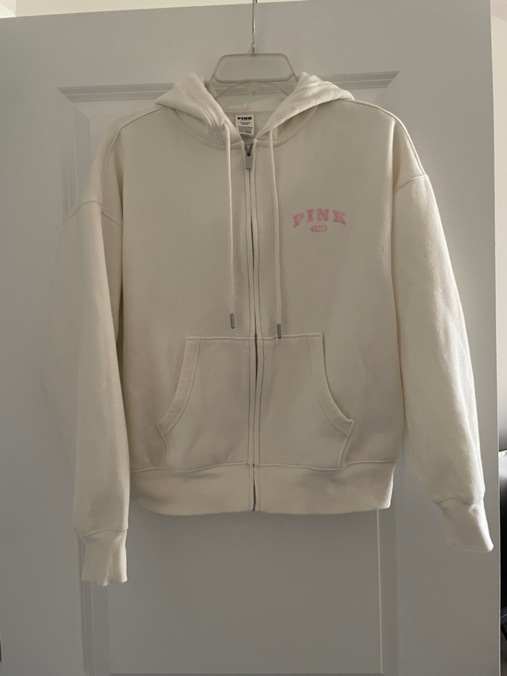 PINK Victoria's Secret Cream Zip-Up Hoodie with Pink Logo